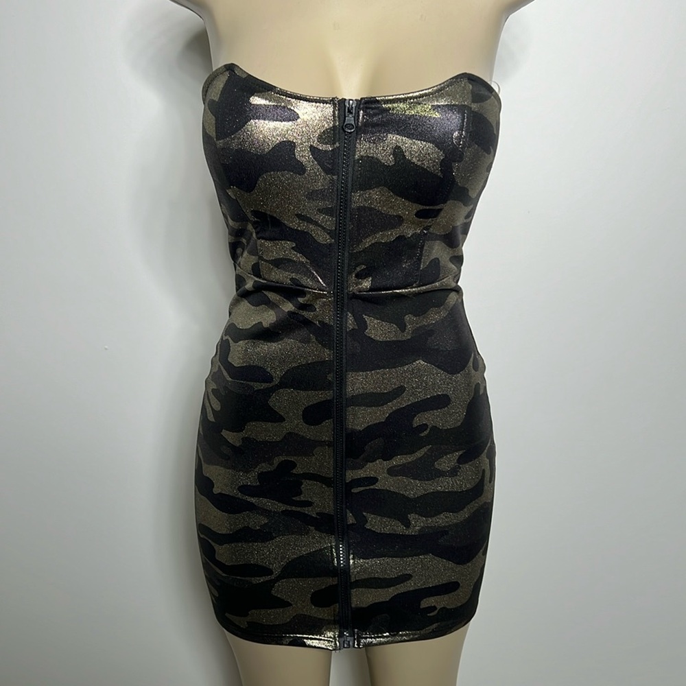 Hello Miss green camo mini dress